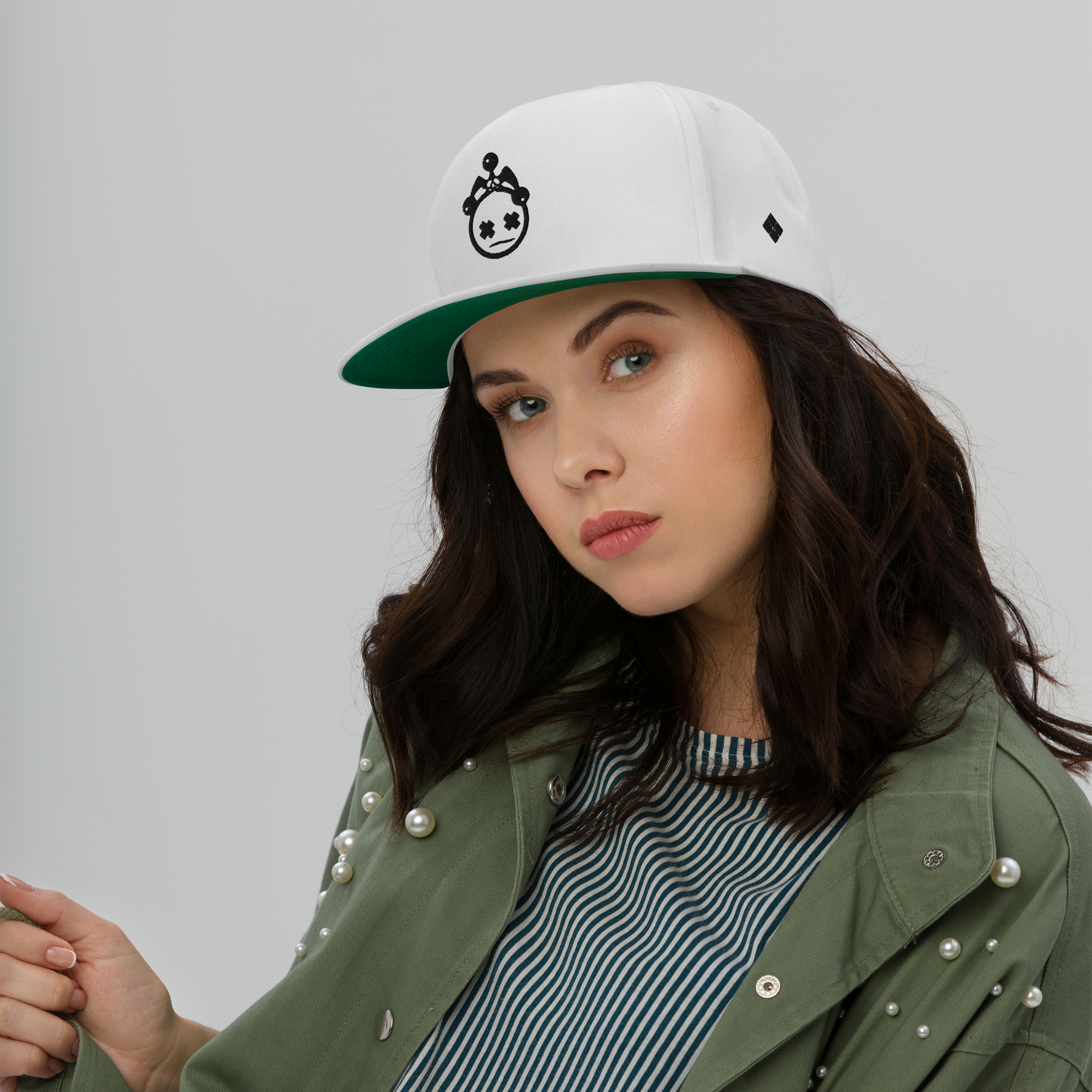 White and Black Embroidered Snapback