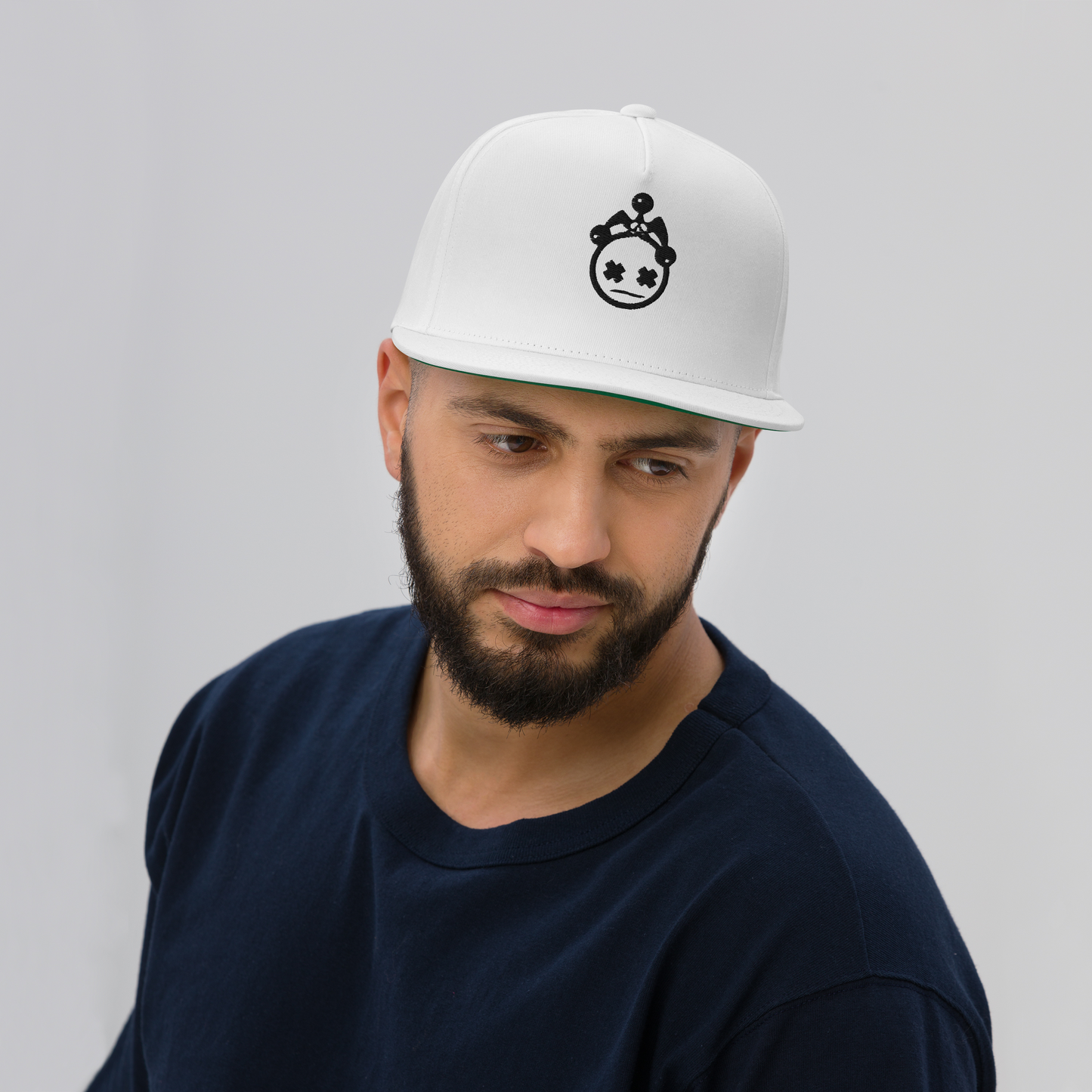 White and Black Embroidered Snapback
