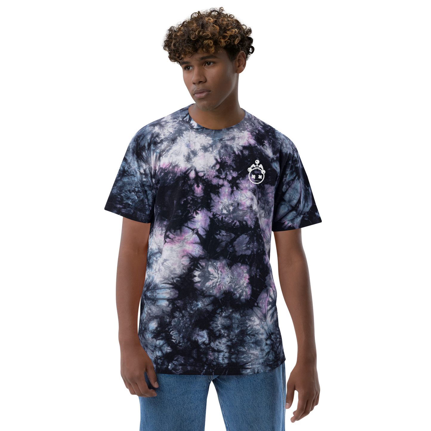 Embroidered Jester Head Oversized Tie-Dye T-shirt