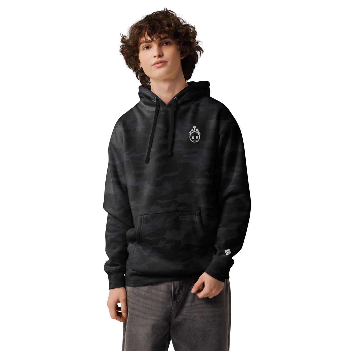 Embroidered Black Camo Heavyweight Hoodie