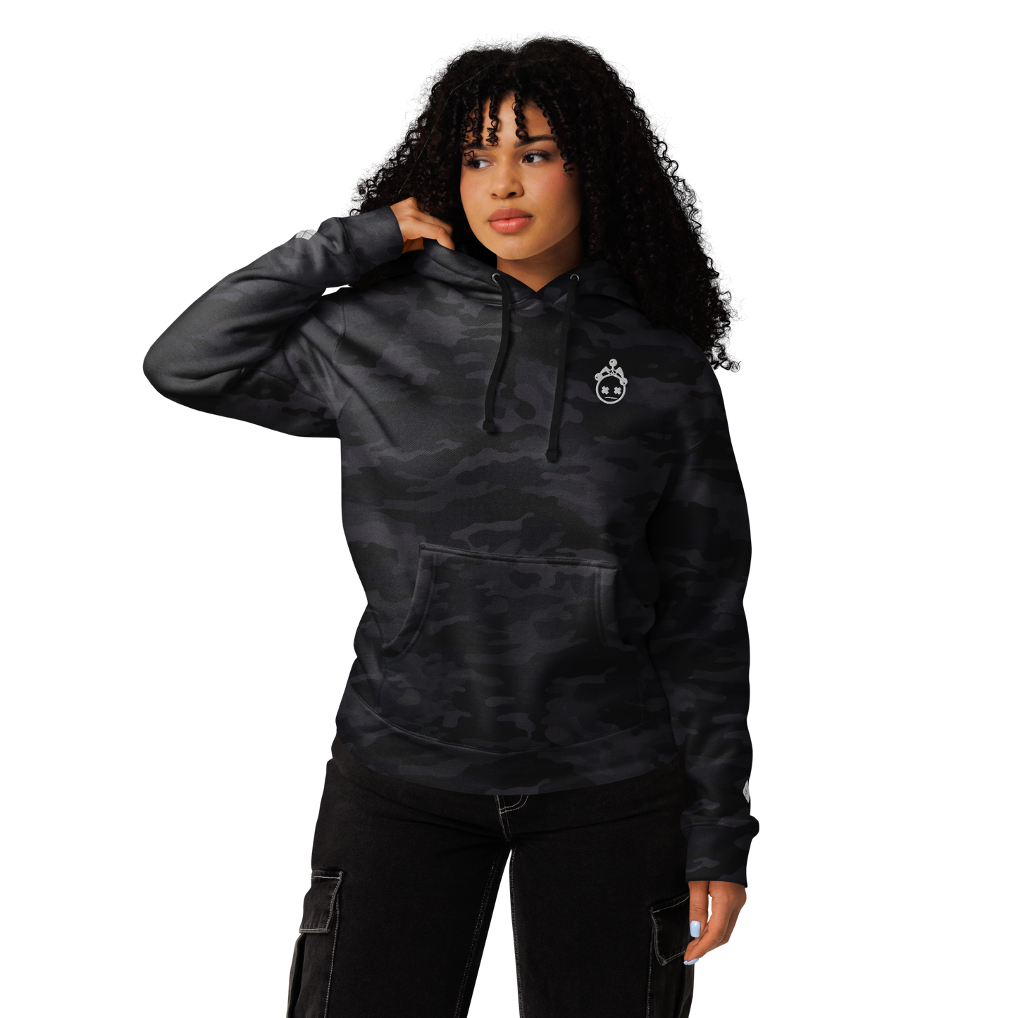 Embroidered Black Camo Heavyweight Hoodie