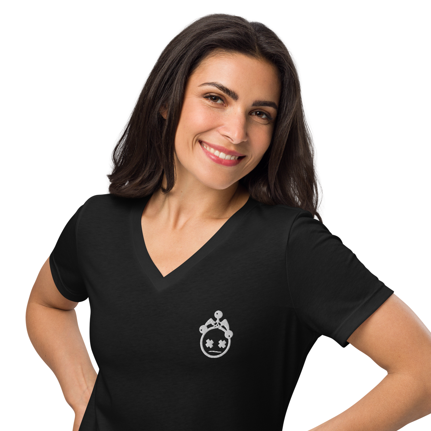 Embroidered Ladies V-neck T-shirt