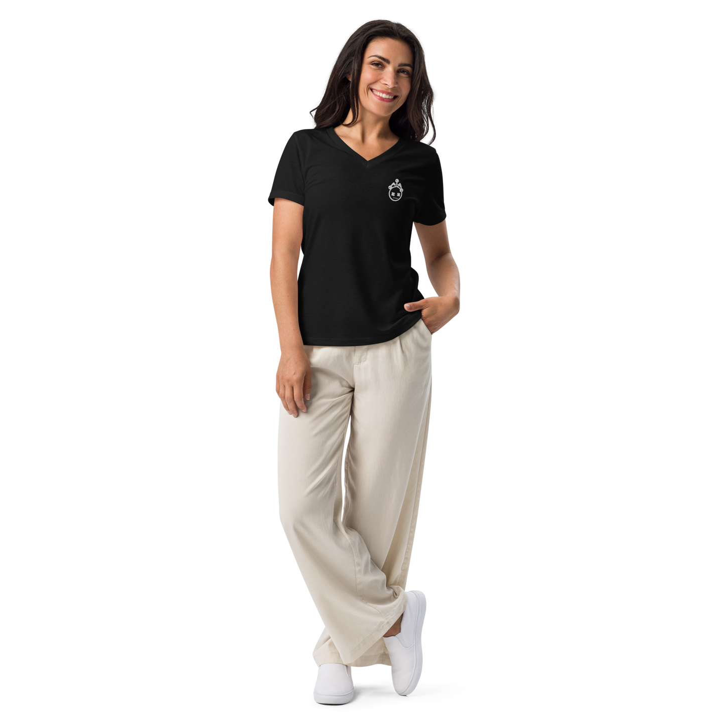 Embroidered Ladies V-neck T-shirt