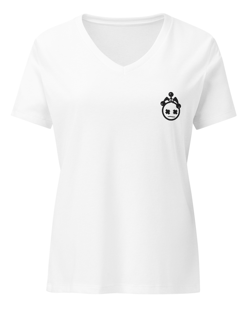 (White) Embroidered Ladies V-neck T-shirt